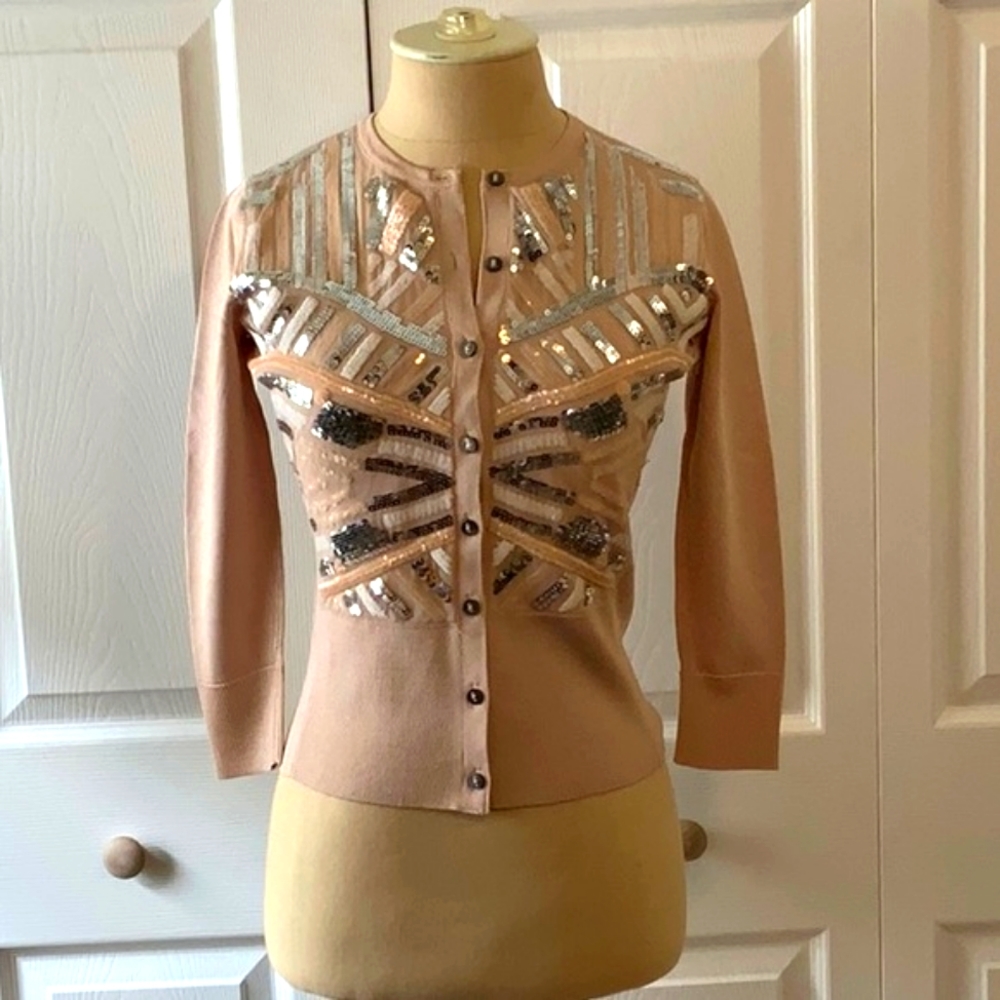 Cache- Cardigan- Xs- Bone With Bone And Silver Se… - image 1